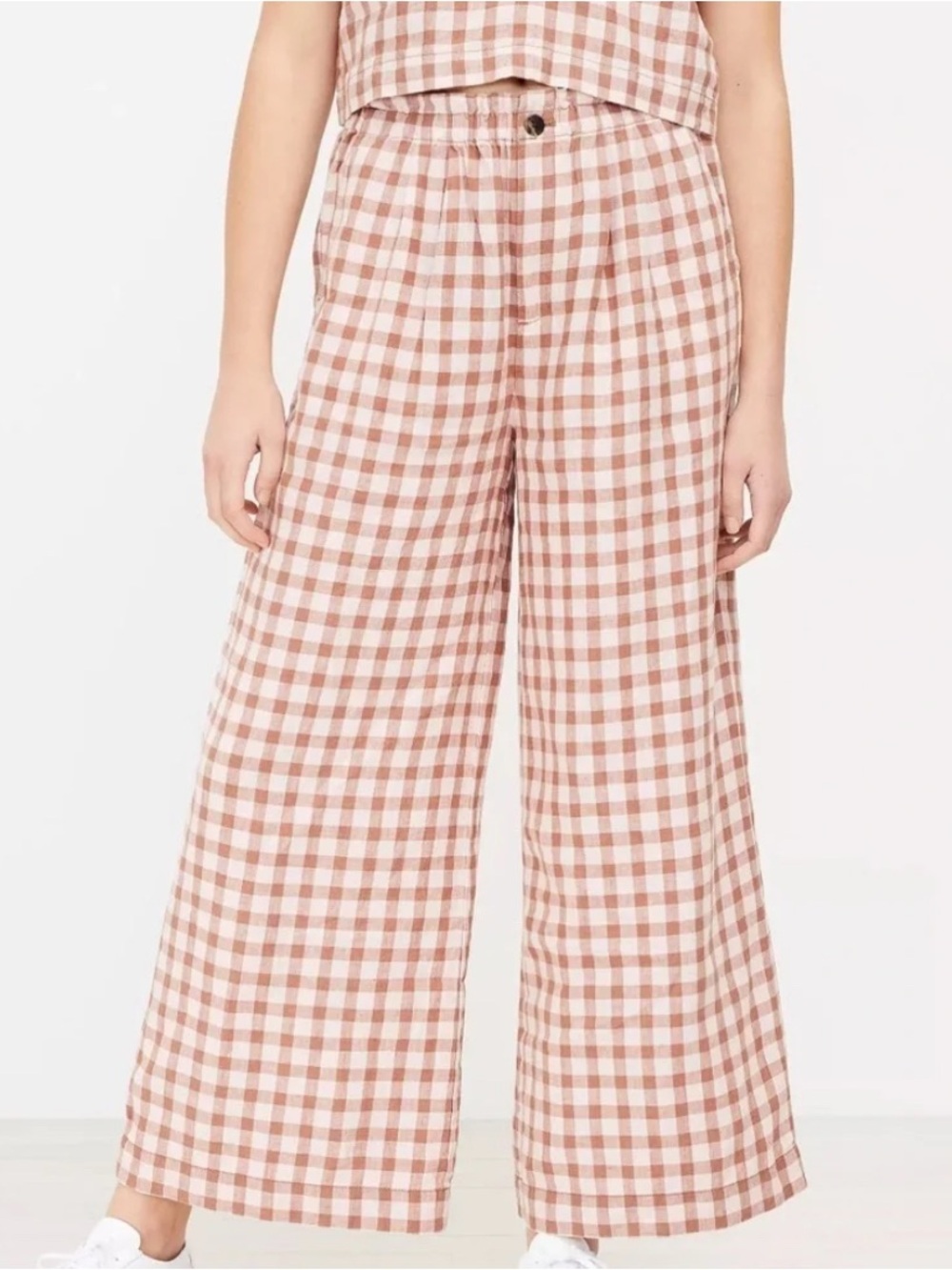 Lou & Grey 100% Linen Gingham Wide Leg Pants